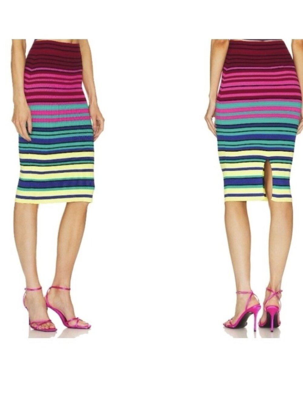 Revolve Le Superbe Oaxaca Knit Skirt Fuchsia Stripe Multi Sz S